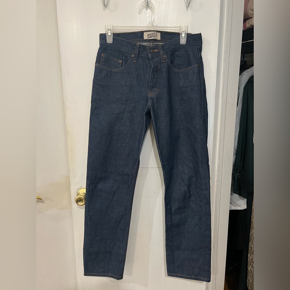 Naked & Famous Weird Guy Denim Blue Slim Jeans, Hemmed Length